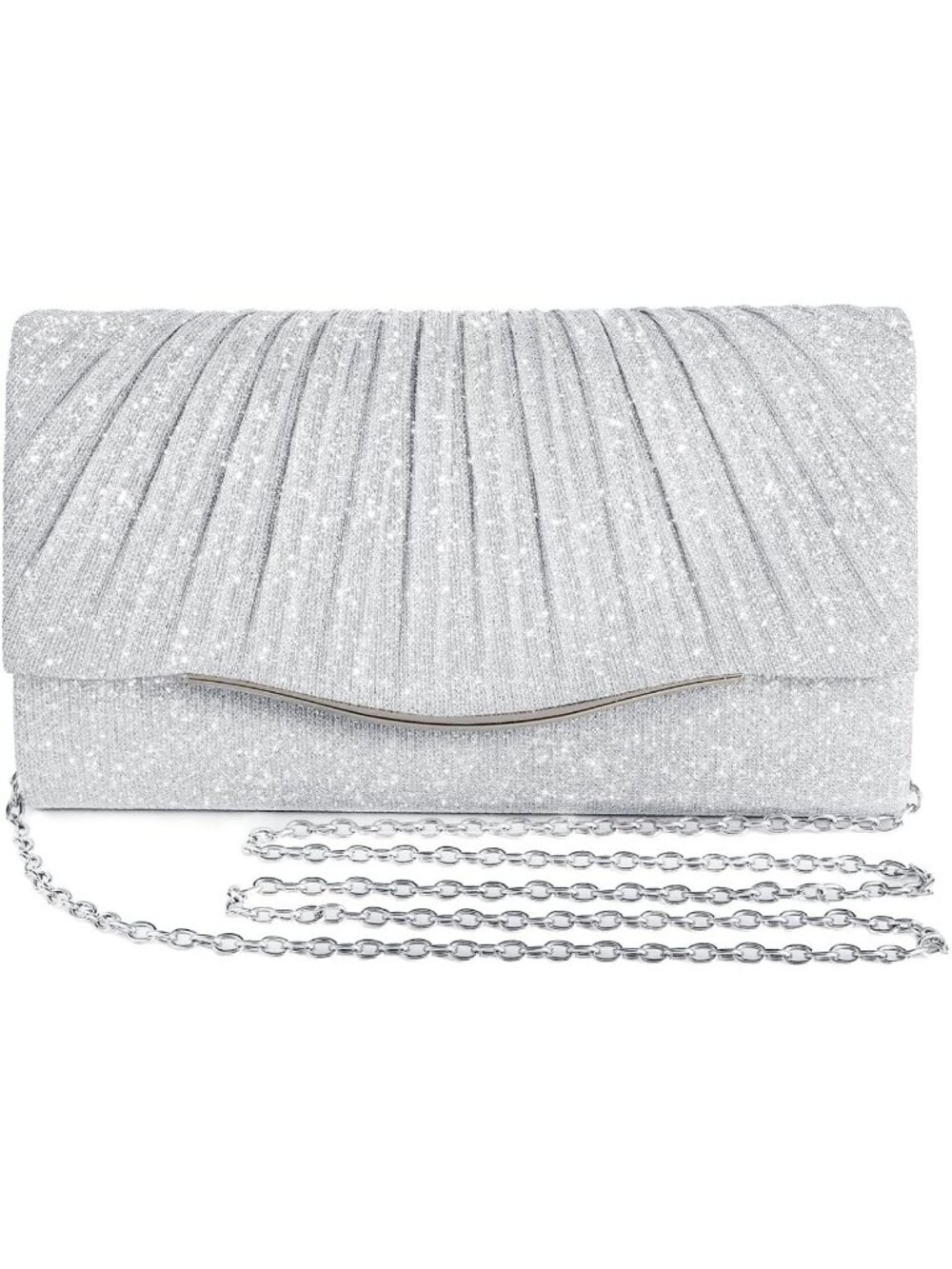 Women's Silver Formal Clutch Purse Wedding Prom Party Evening Crossbody Bag
